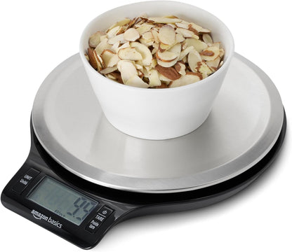 Digital Kitchen Scale with LCD Display, Batteries Included, Weighs up to 11 pounds, Black and Stainless Steel