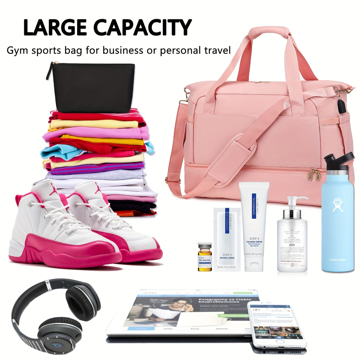 Women's Travel Duffel Bag, Sports Gym Yoga Duffel Bag Weekender Overnight Totes Bag